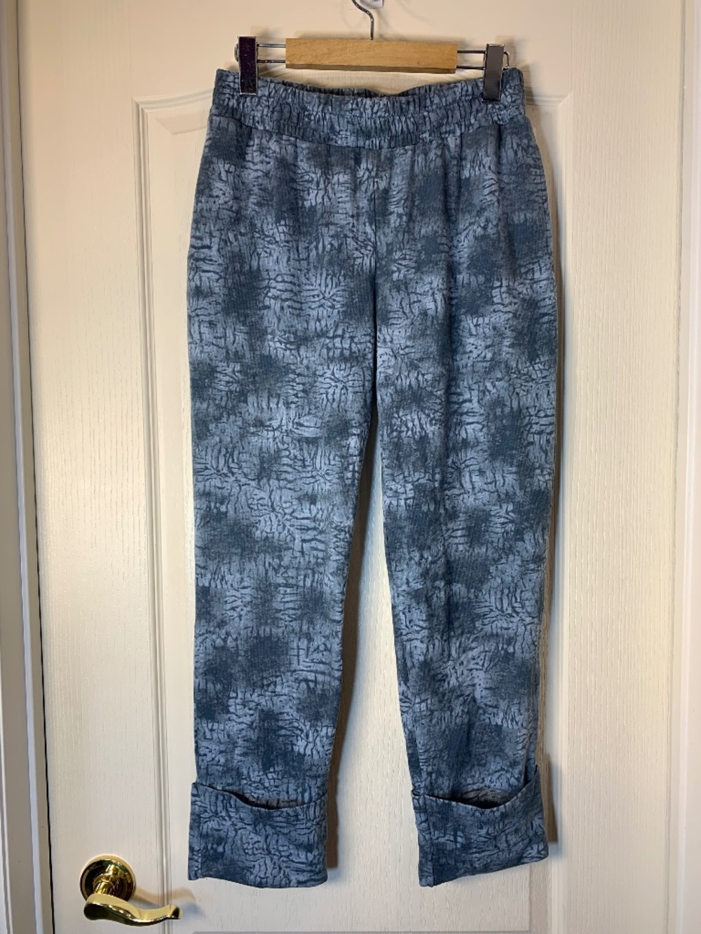 Ellen Tracy Blue Abstract Printed French Terry Jogger Pants Size S Casual Comfy